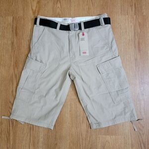 Levi's Premium Classic Cargo Shorts With Belt Beige Blue Men's Waist Size 30-32